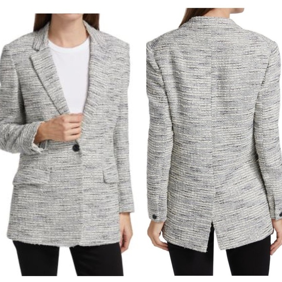 Rag & Bone Ames Deconstructed Tweed Cotton Blazer in Black and White Sz6 - Picture 2 of 11